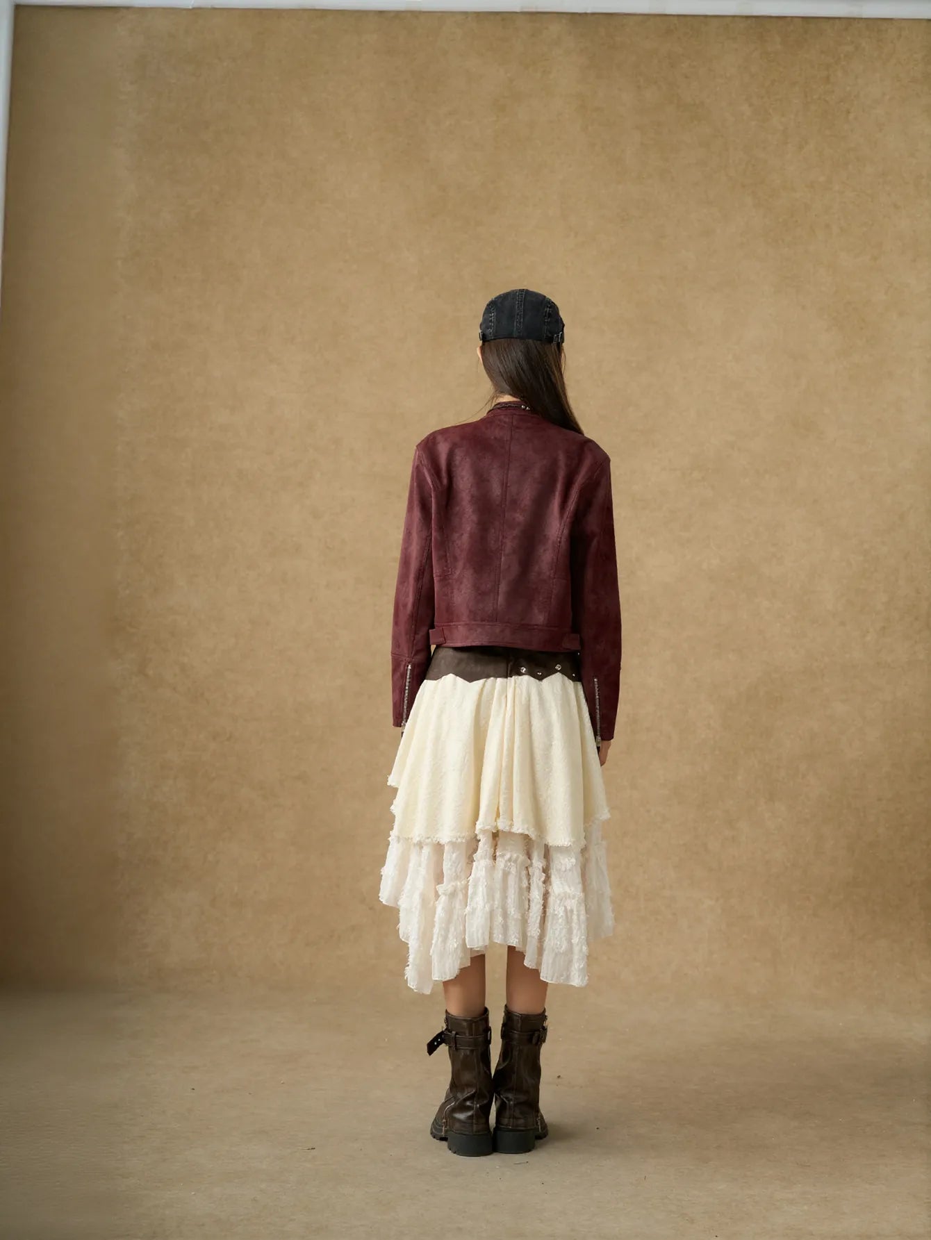 Burgundy Suede Moto Biker Jacket