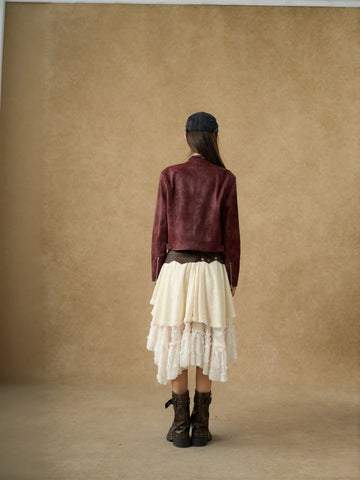 Burgundy Suede Moto Biker Jacket