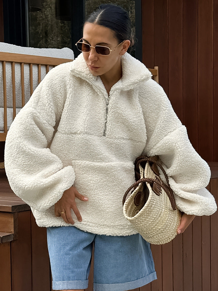 Oversized Quarter Zip Sherpa Jacket