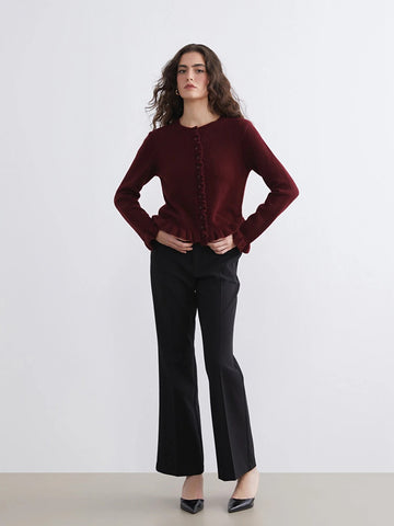 Ruffled Trim Button Up Cardigan