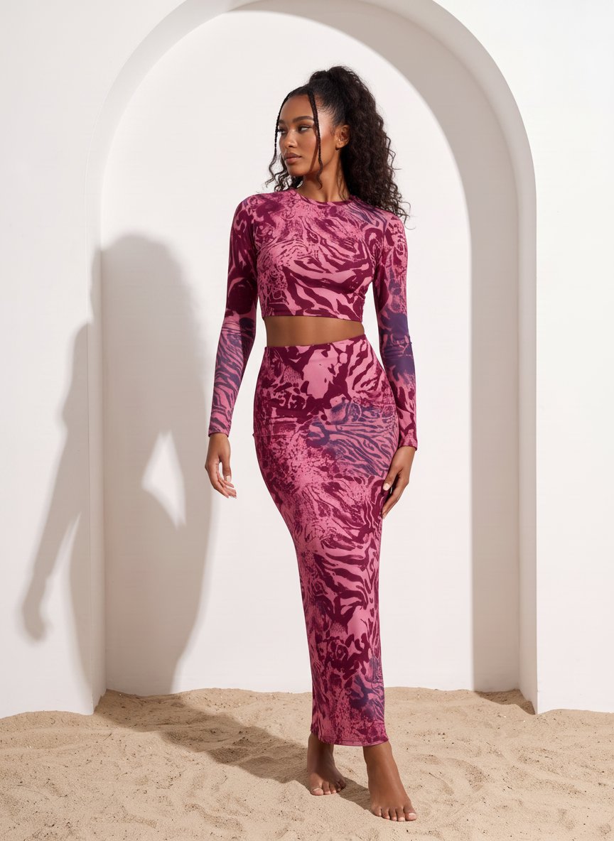 Abstract Tiger Print Skirt Set
