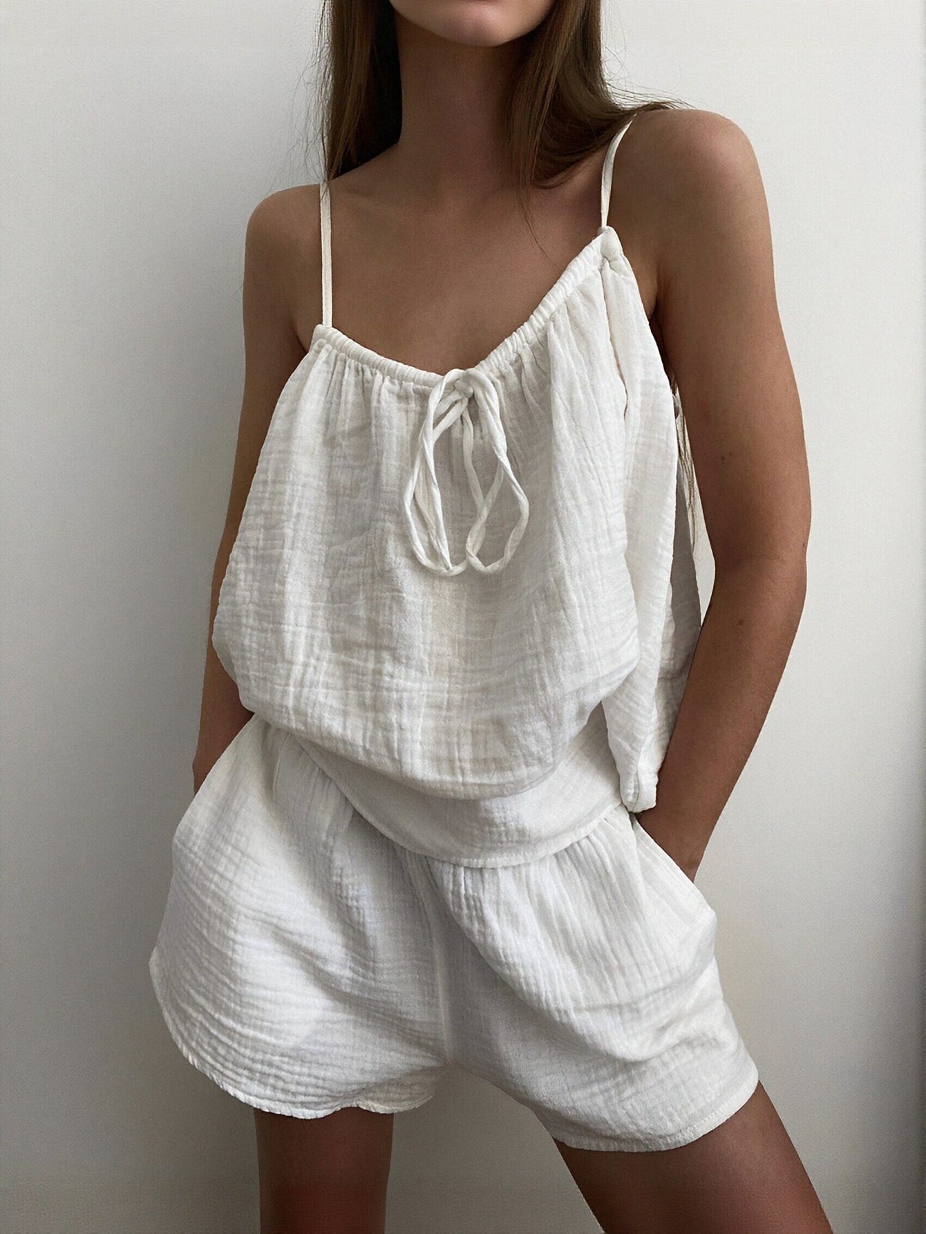 Breathable Cotton Gauze Pajama Shorts Set