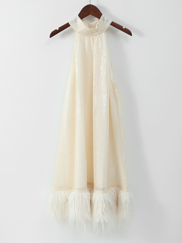 Sparkly Feather Trim Mini Dress