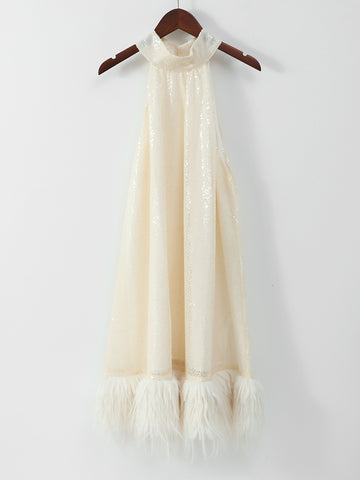Sparkly Feather Trim Mini Dress