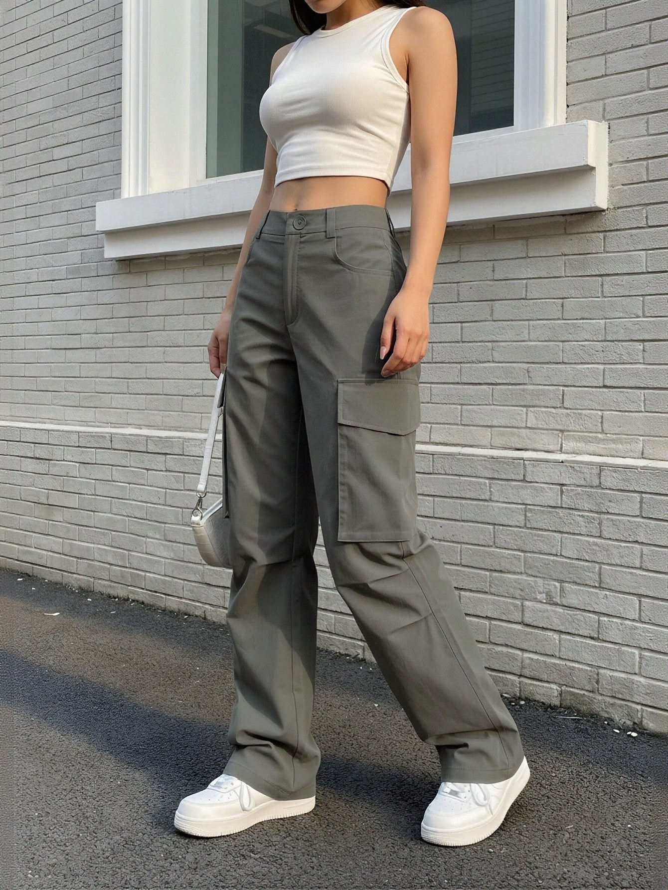 Wide-Leg Multi-Pocket Utility Urban Pants-Multicolor