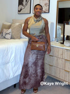 Marble Print Ring Waist Midi Skirt