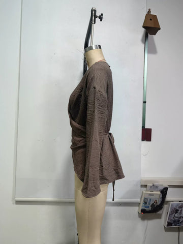 Elegant Draped Wrap Front Blouse