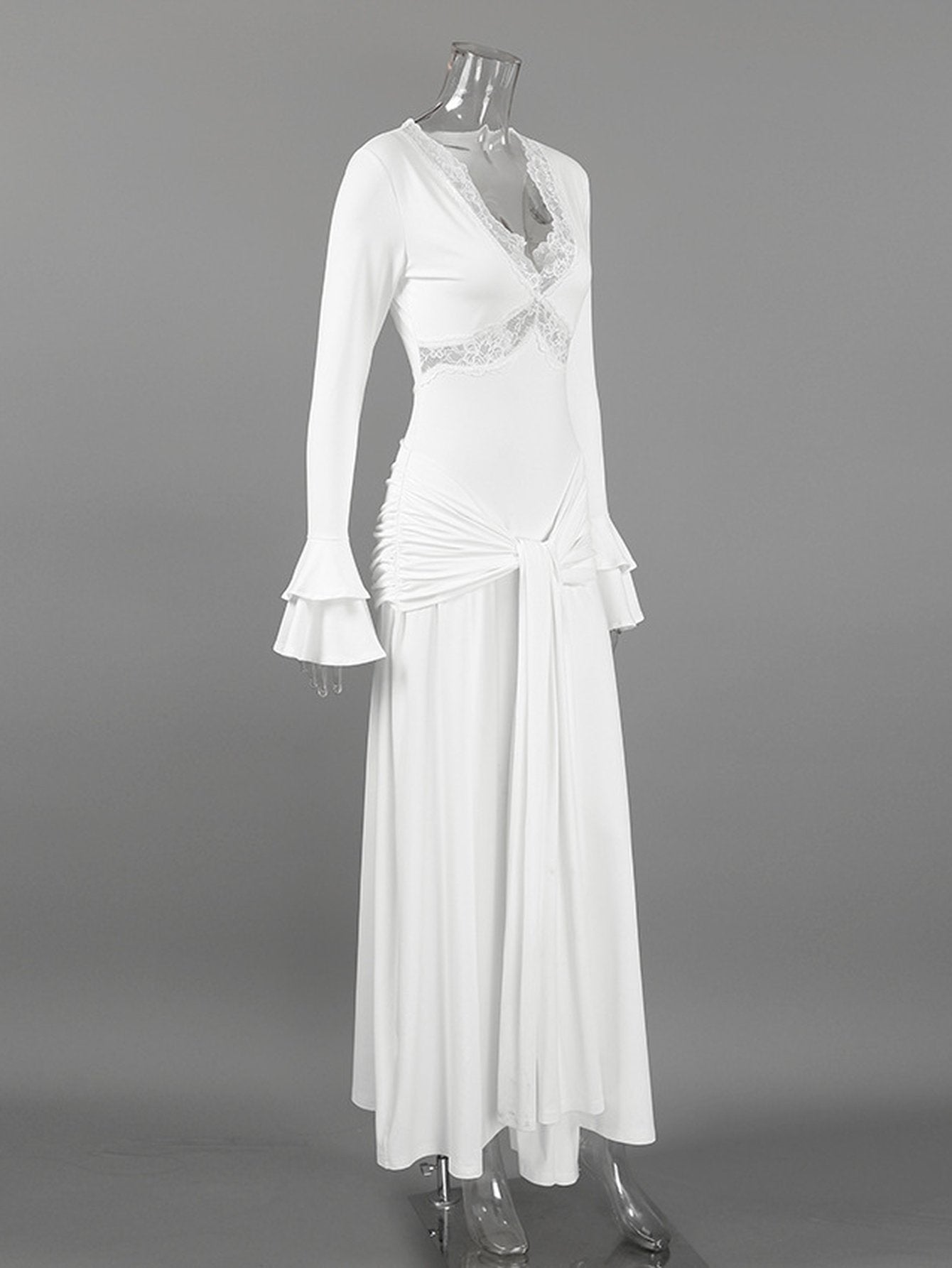 Lace Trimmed Ruched Maxi Dress