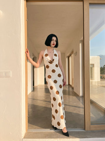 tako kitiashvili's Brown Polka Dot Print Midi Dress