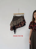 Distressed Plaid Ruffle Asymmetric Mini Skirt
