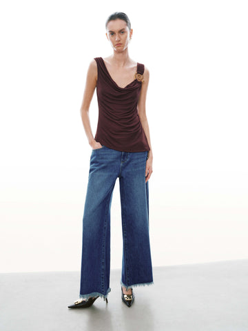 Urban Revivo Cowl Neck Ruched Sleeveless T-Shirts