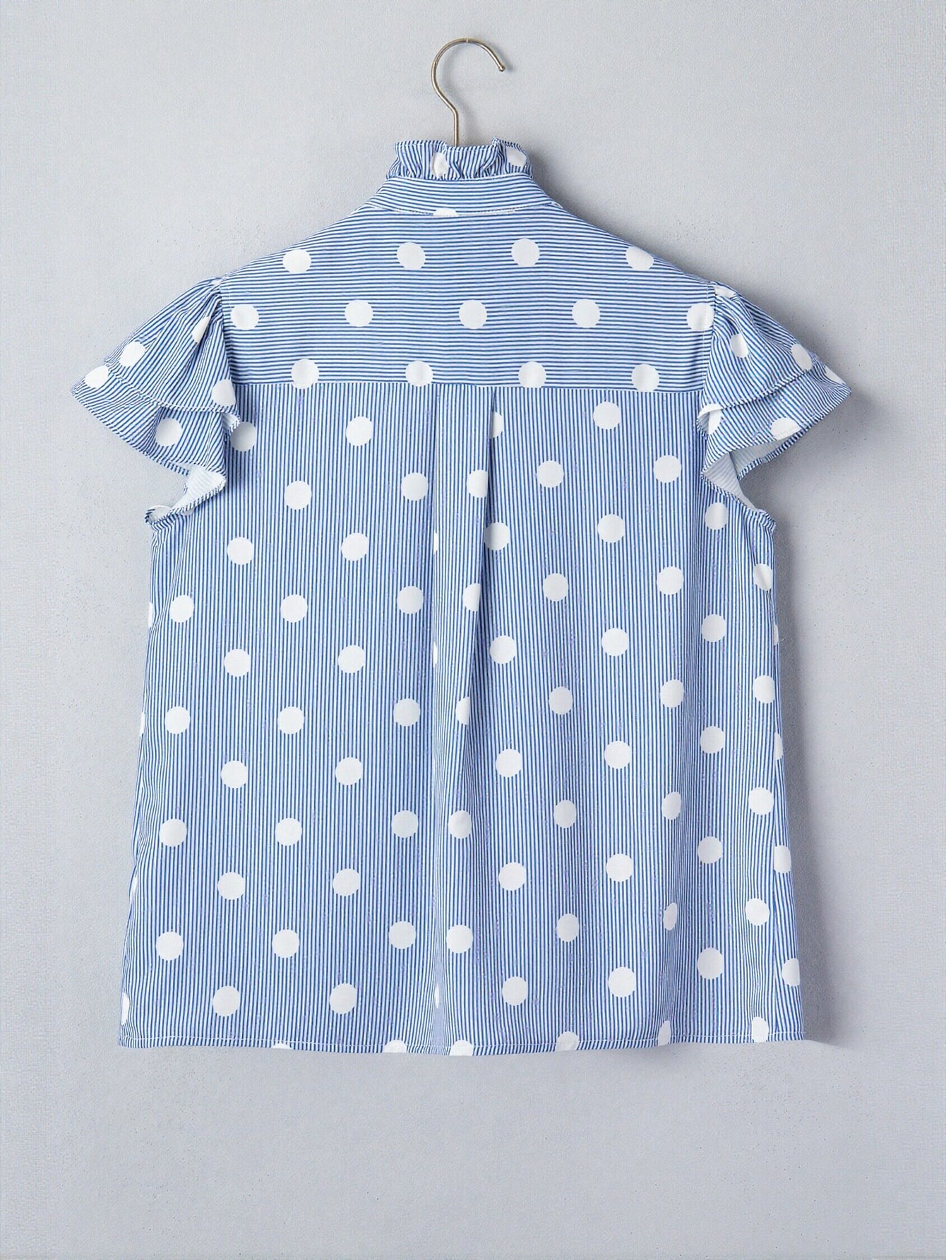 Ruffled Polka Dot Striped Button Shirt