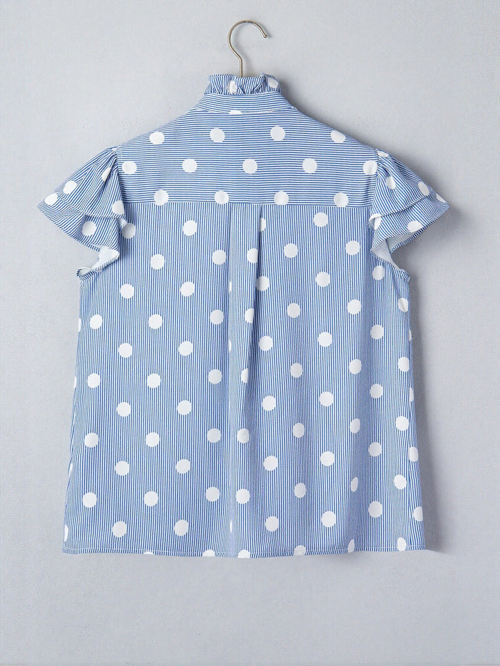 Ruffled Polka Dot Striped Button Shirt