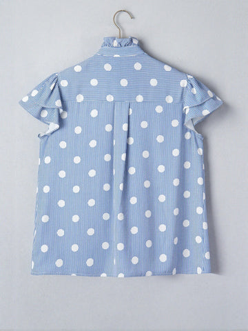 Ruffled Polka Dot Striped Button Shirt