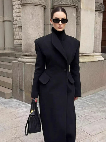Elegant Slim Fit Long Wool Coat