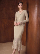 Shimmering Lace Trim Ribbed Cardigan
