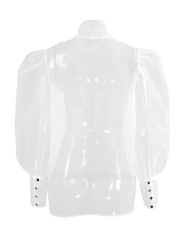 Sheer Puffy Sleeve Bow Blouse