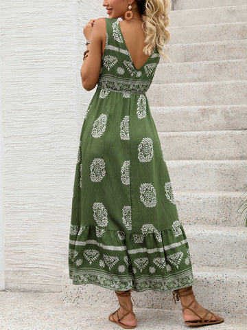 V Neck Tiered Bohemian Midi Dress