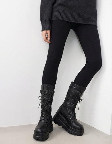 Lace-Up Platform Stud-Detailed Edgy Combat Boots