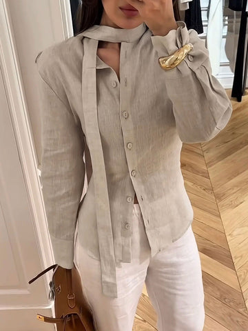 Elegant Tie Neck Button Down Shirt