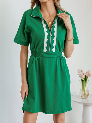 Zip Front Contrast Trim Dress