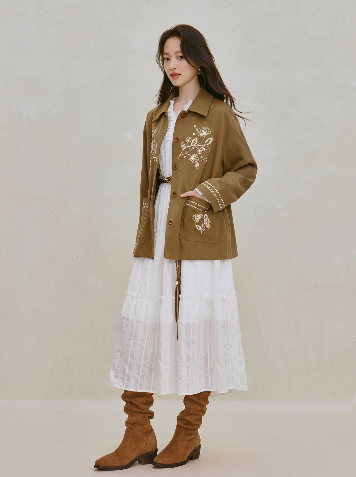 Floral Embroidered Cotton Utility Jacket