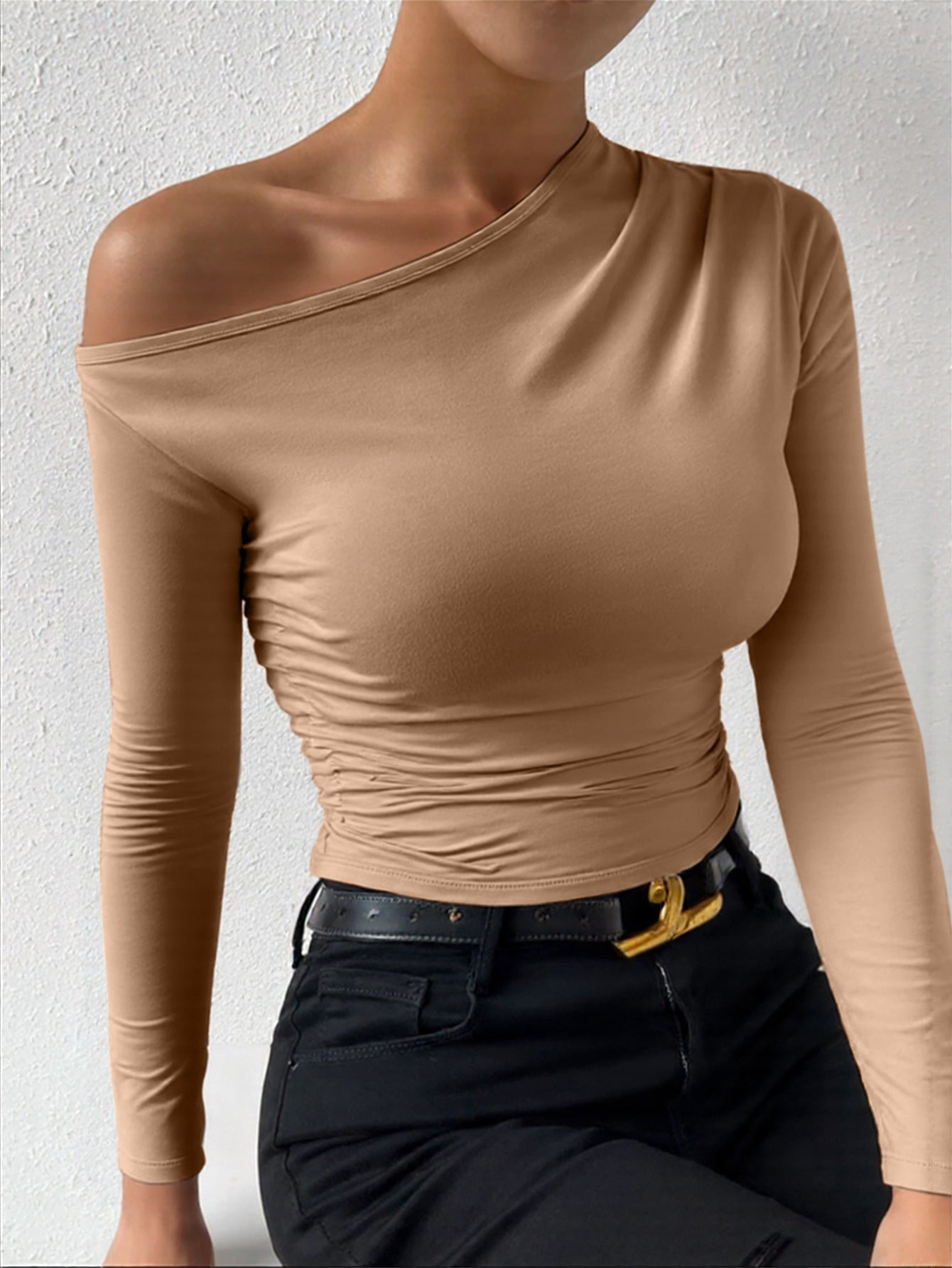 Off Shoulder Long Sleeve Feminine T-Shirt