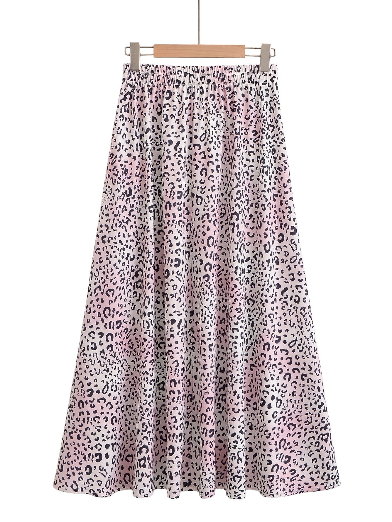High Waisted Leopard Print Midi Skirt