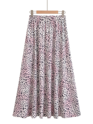 High Waisted Leopard Print Midi Skirt
