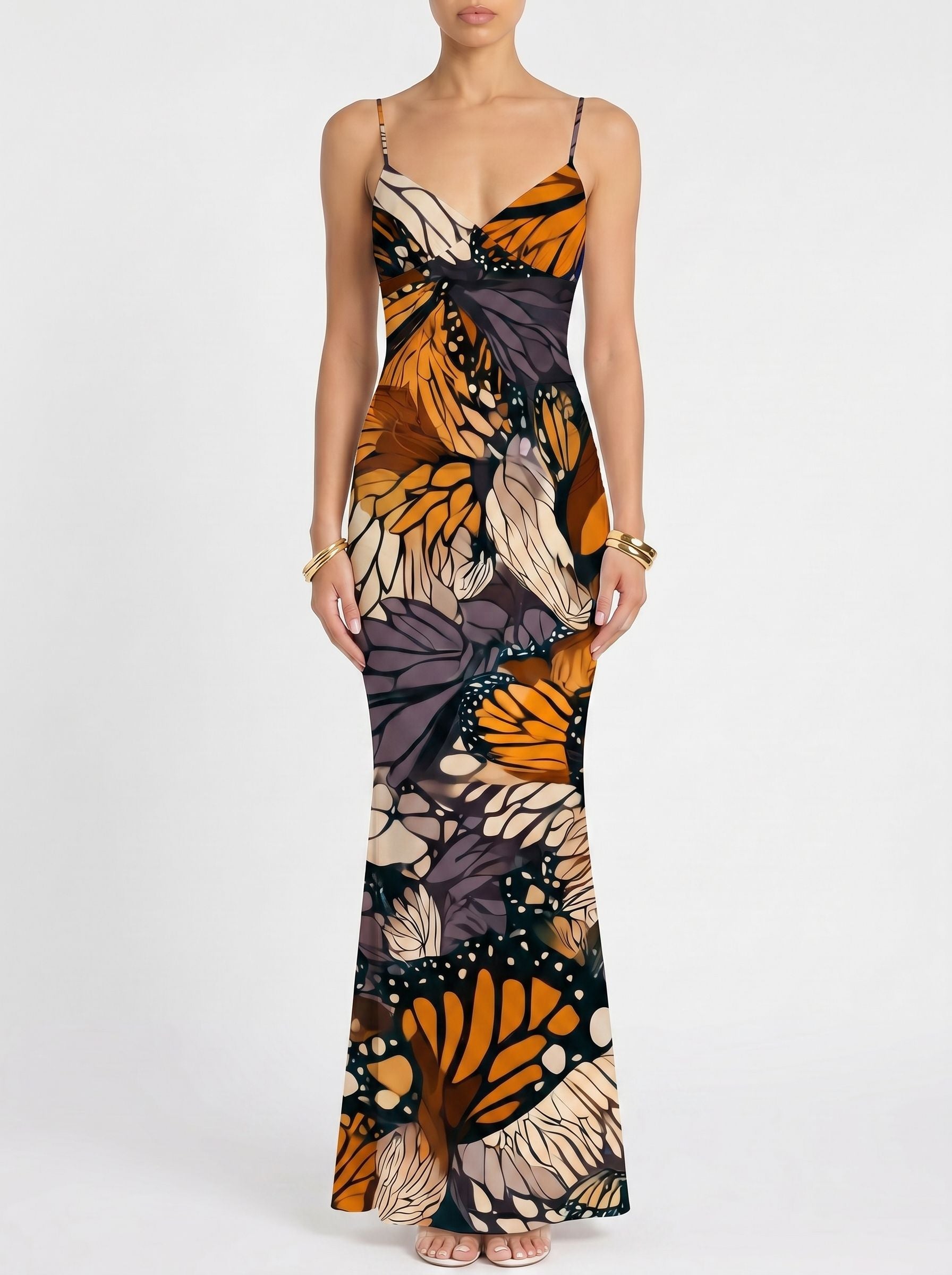 Floral Print Spaghetti Strap Bodycon Maxi Dress
