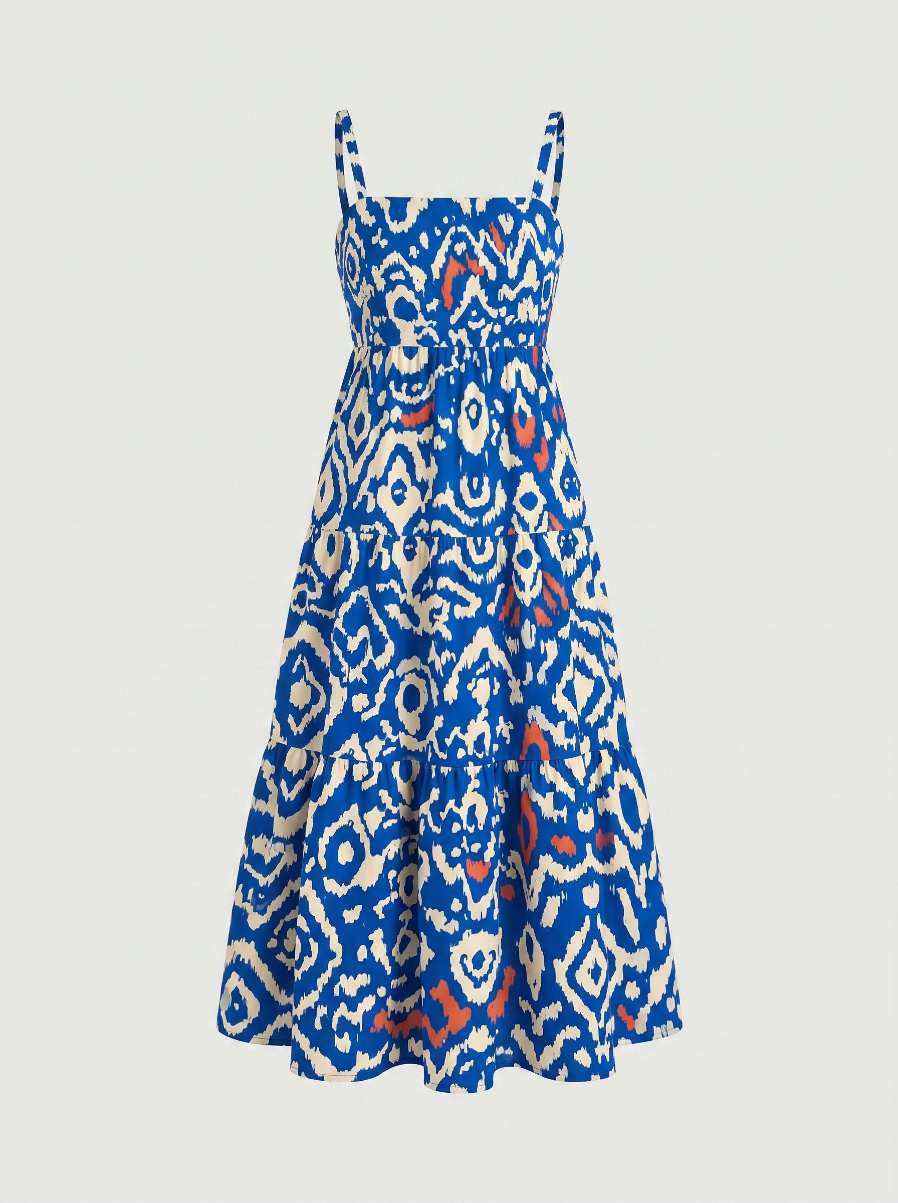 FLORA Floral Print Tiered Strap Midi Dress