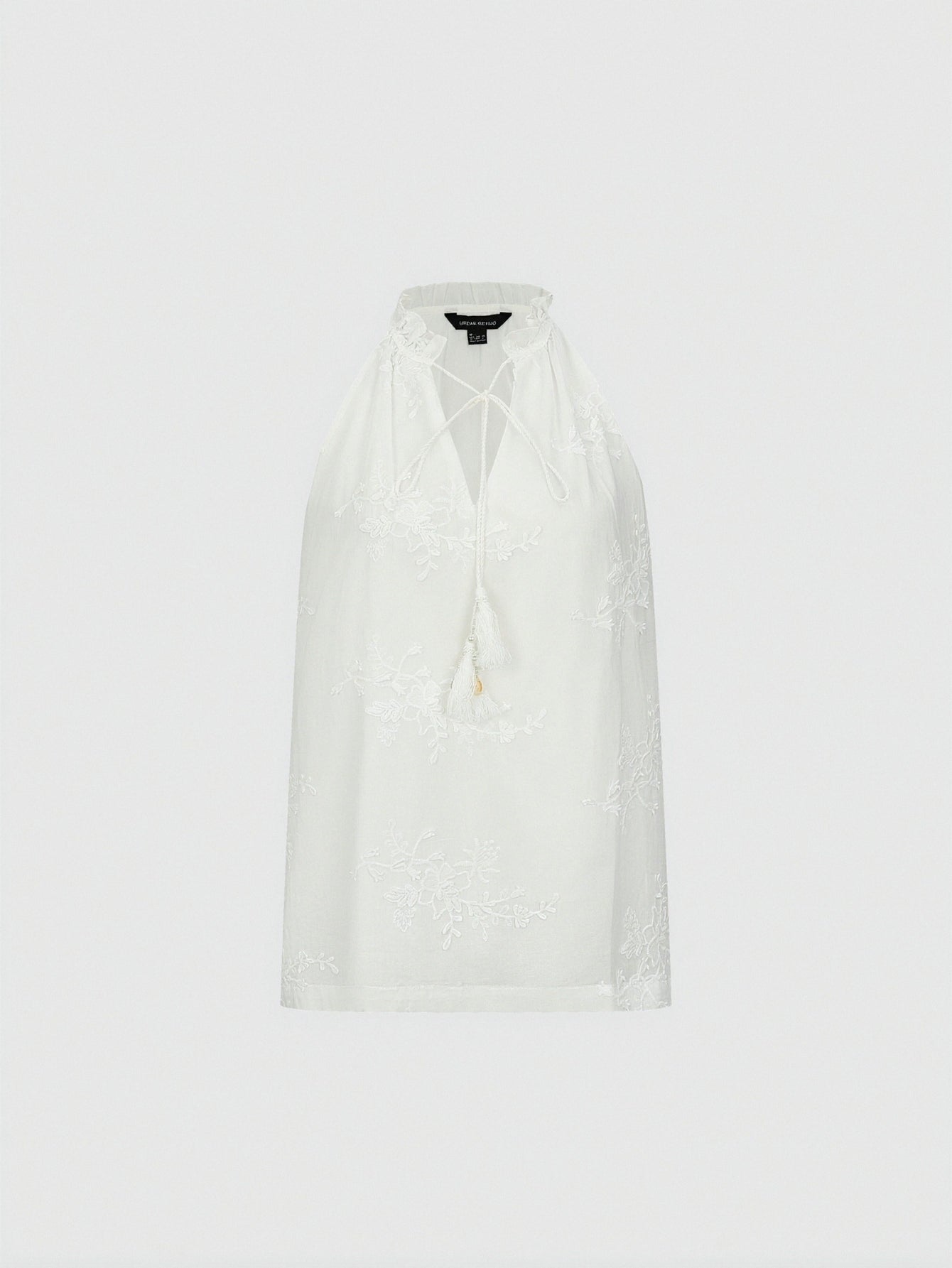 Urban Revivo Floral Embroidered Tie Neck Sleeveless Overhead Shirt
