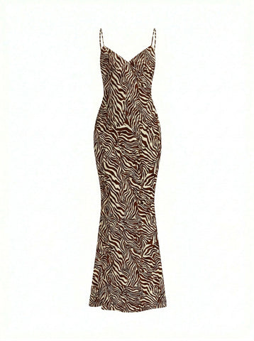Floral Print Spaghetti Strap Bodycon Maxi Dress