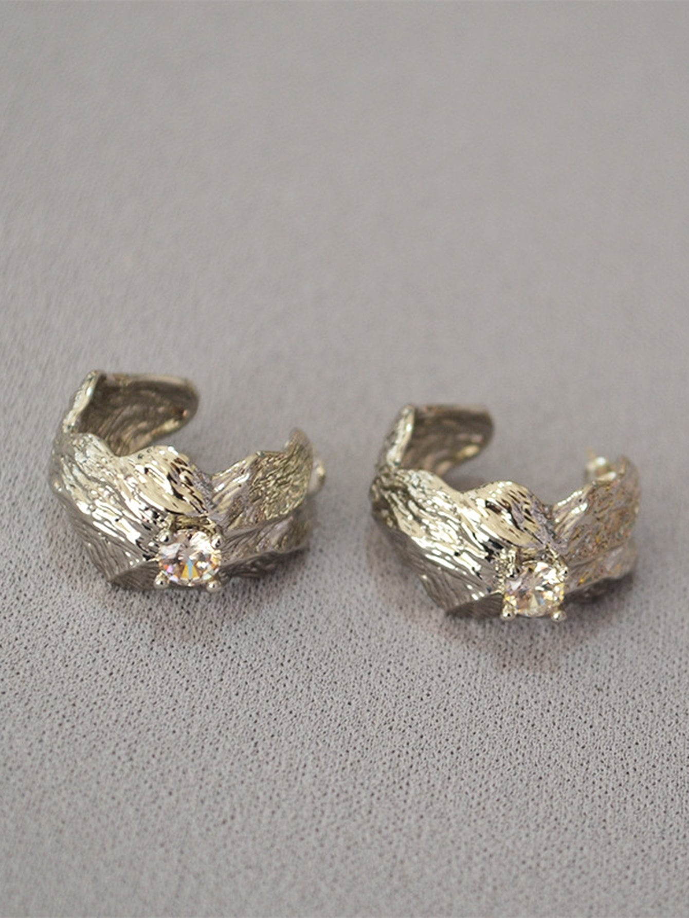 Textured Gold Cubic Zirconia Hoop Earrings