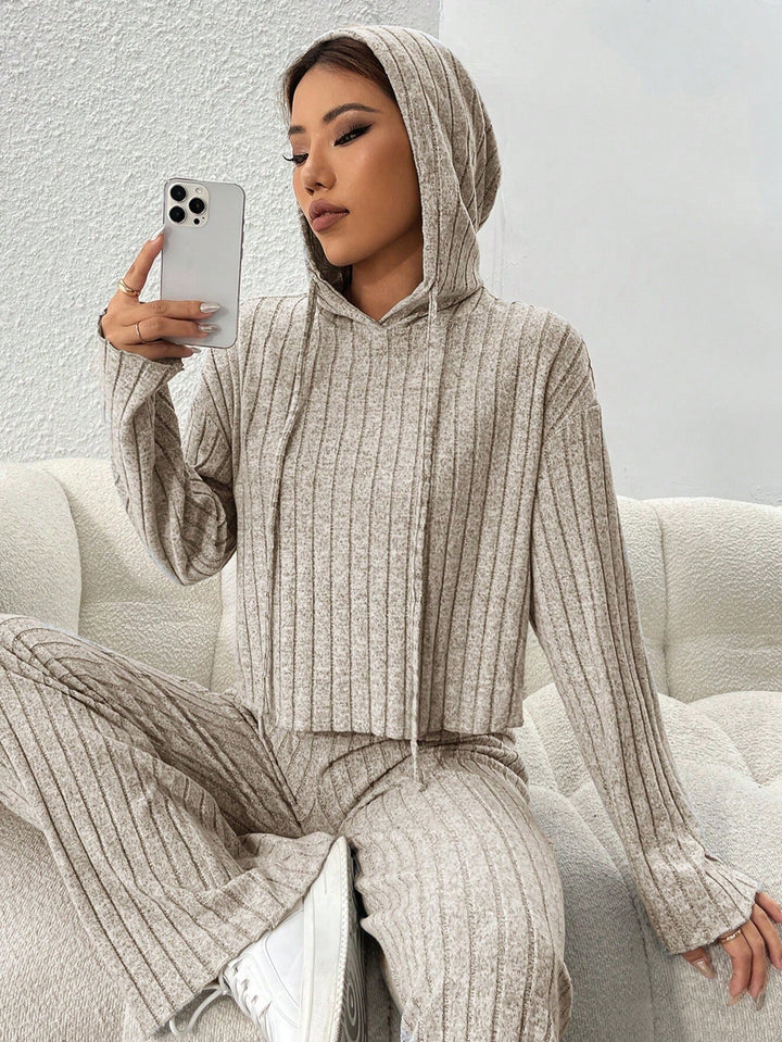 Cozy Ribbed Knit Hoodie Pants Set