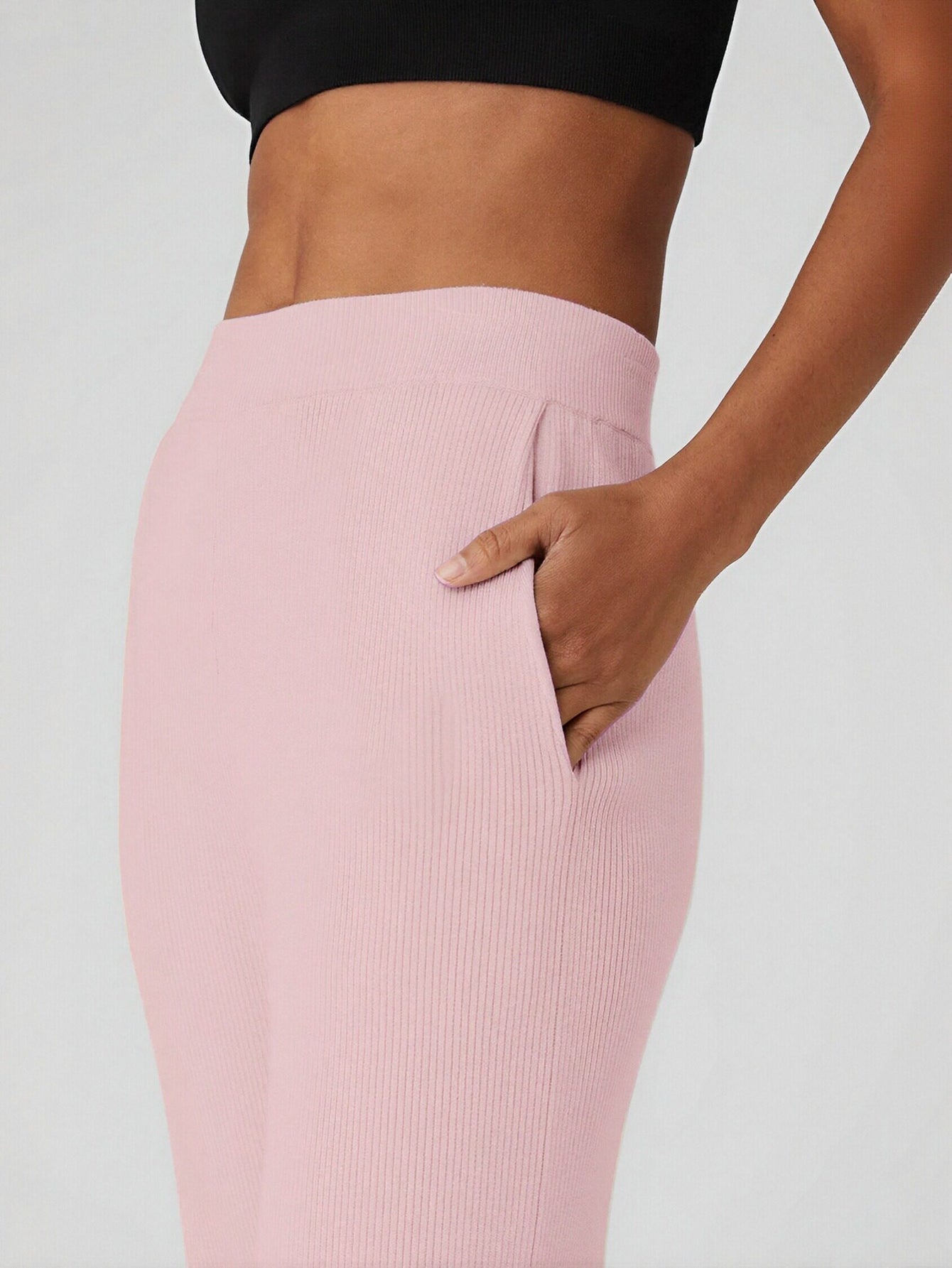 High-Waisted Side-Slit Pocket Knit Wide-Leg Pants