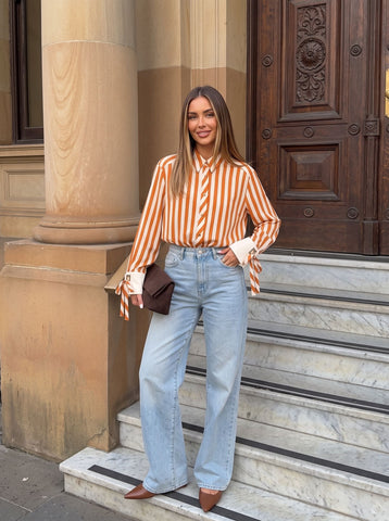 Striped Tie Cuff Button Down Shirt