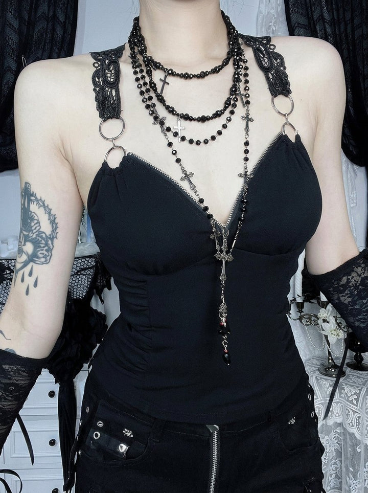 Gothic Lace Trim O Ring Camisole