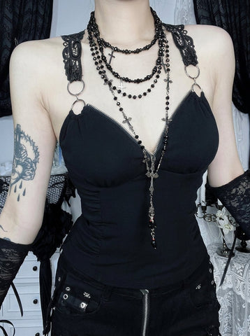 Gothic Lace Trim O Ring Camisole