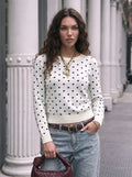 Polka Dot Crewneck Knit Pullover
