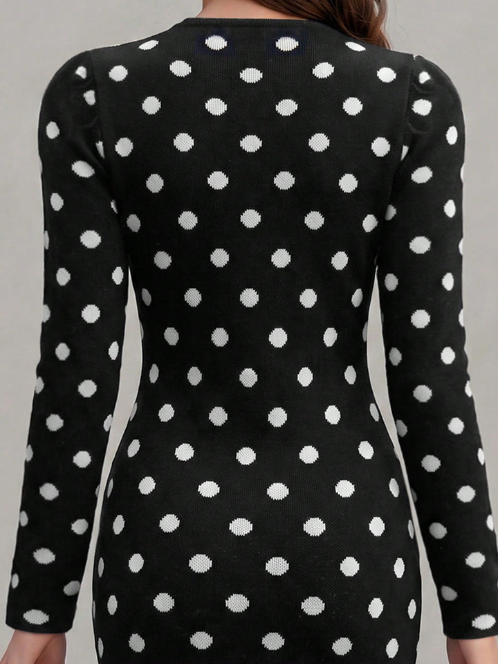 Elegant Polka Dot Knit Sweater Dress