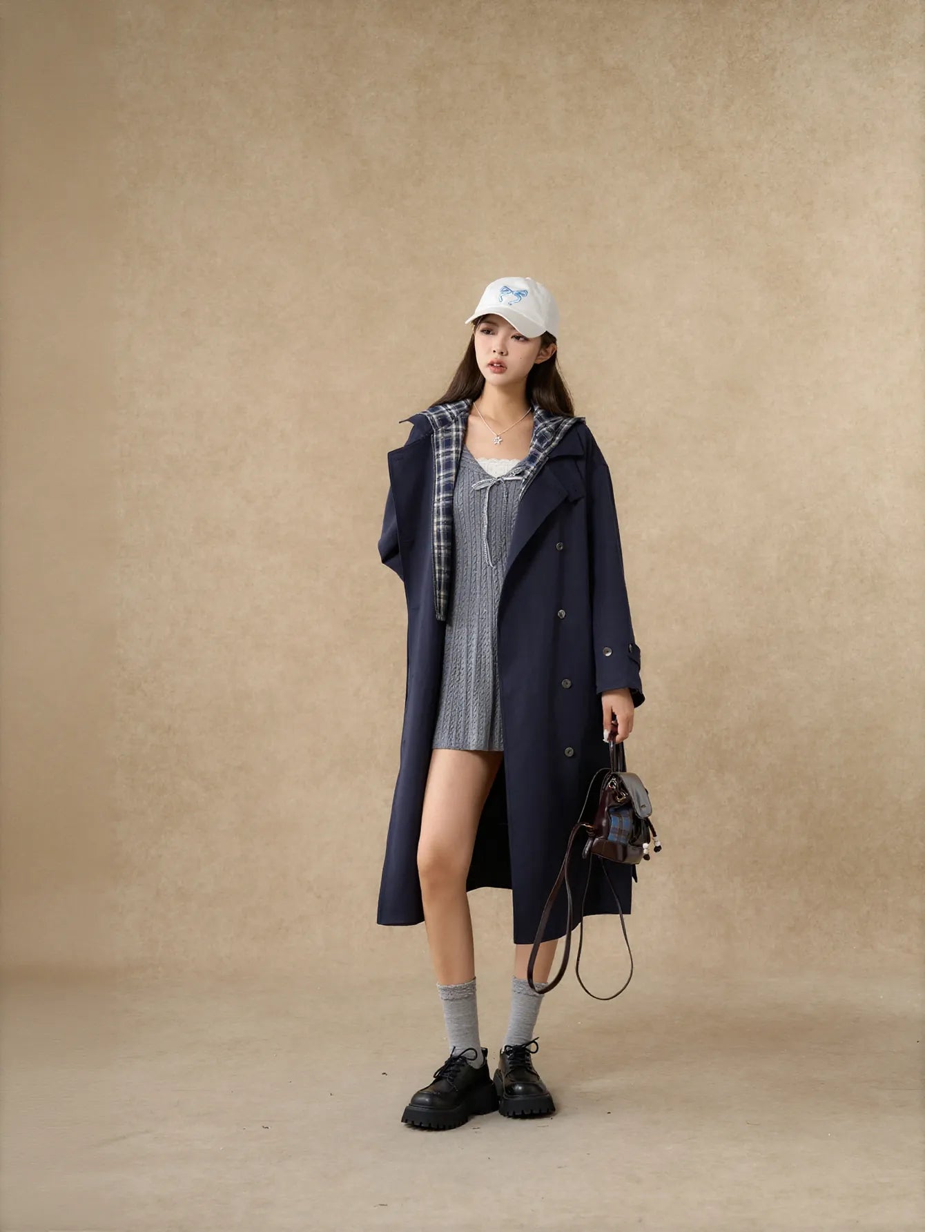 Oversized Plaid Lined Trench Coat