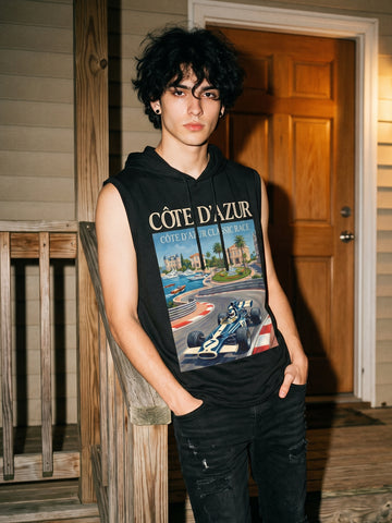 Graphic Print Hooded Sleeveless Tank Top