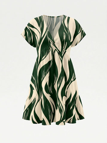 Floral Print V Neck Tiered Babydoll Mini Dress