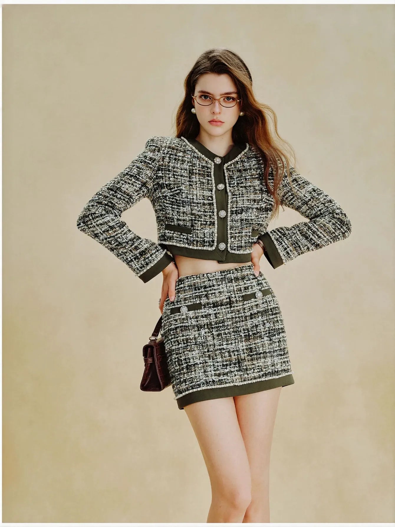 Embellished Tweed High Waisted Mini Skirt