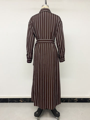 Elegant Striped Belted Shirt Dress