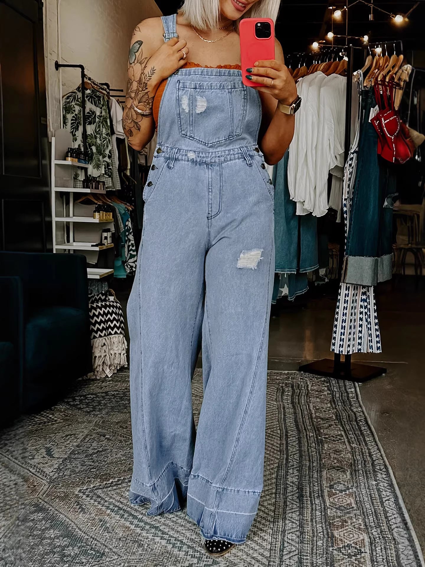Distressed Wide Leg Jumpsuit