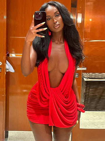 Halter Neck Plunge Sexy Mini Dress