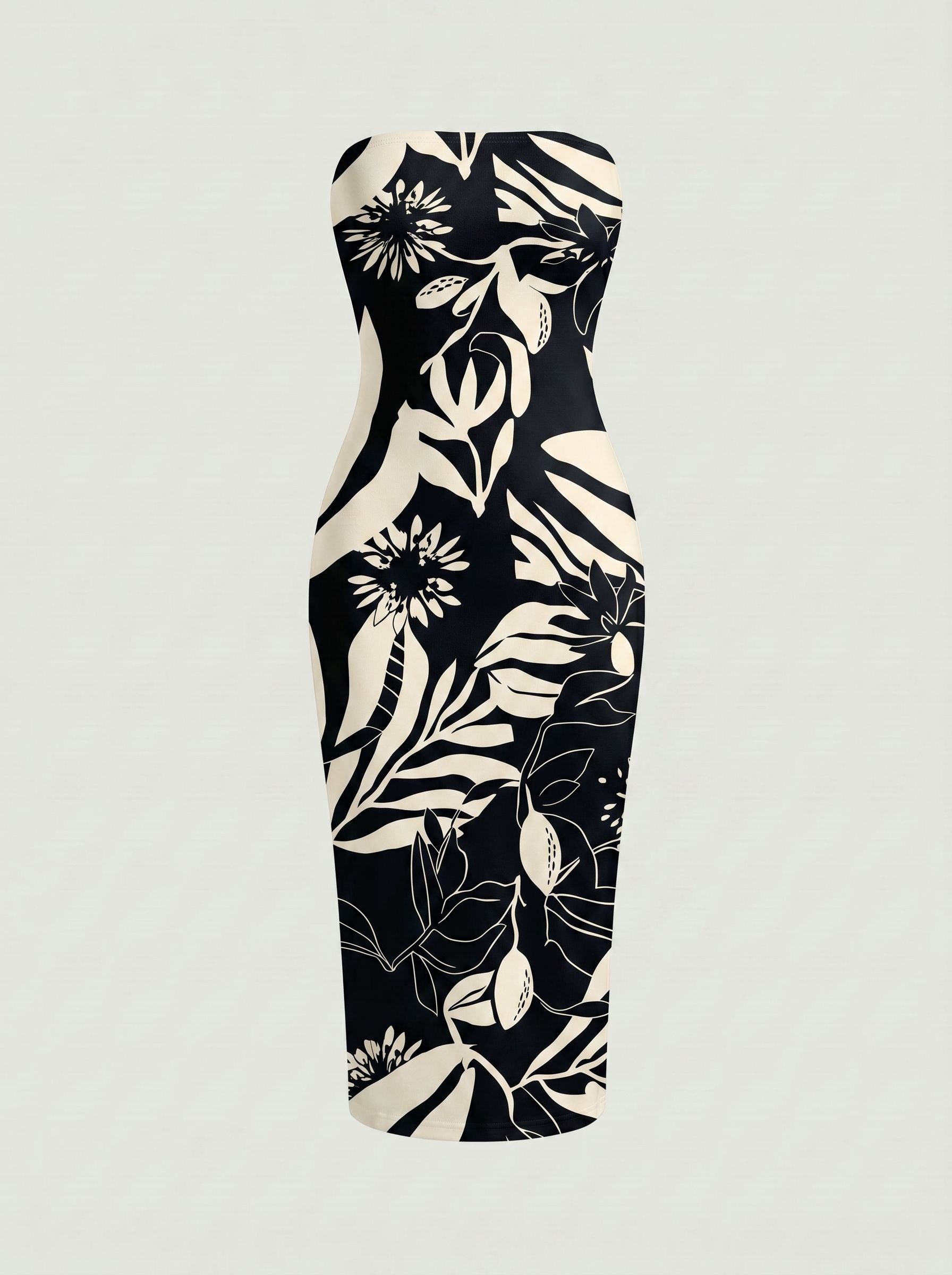 MAIA Floral Print Strapless Sheath Midi Dress