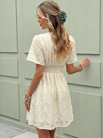 Textured V Neck Mini Dress